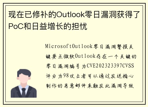 现在已修补的Outlook零日漏洞获得了PoC和日益增长的担忧 