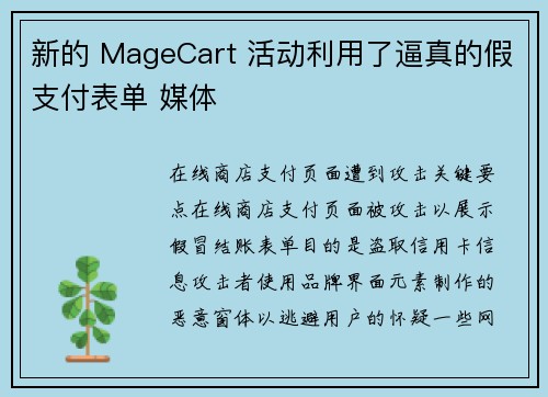 新的 MageCart 活动利用了逼真的假支付表单 媒体